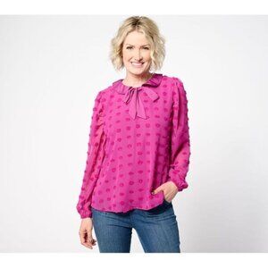 Studio Park Ali Carr Top Size XXS Textured Woven Blouse Long Sleeve Winterberry